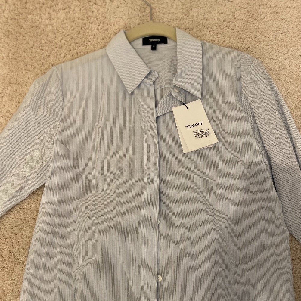 Theory Classic straight shirt in blue stripe